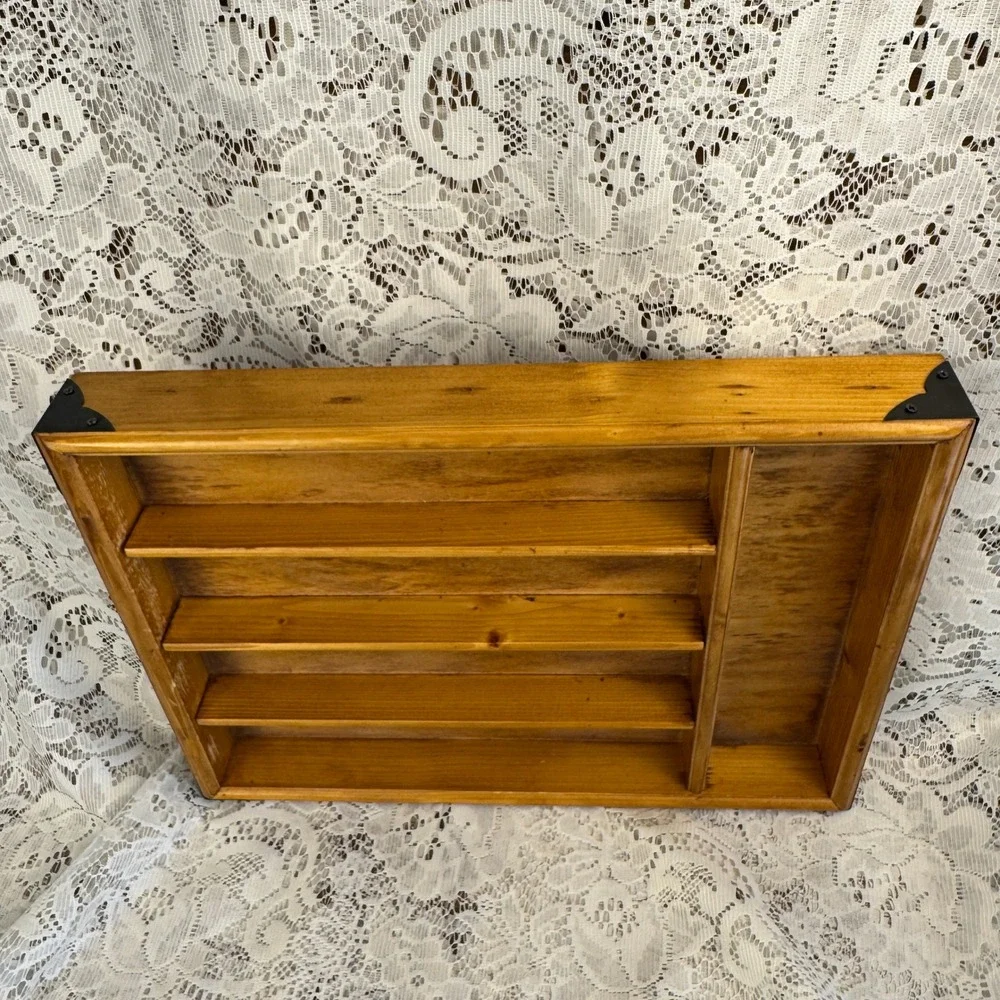 Handcrafted Wooden Silverware Tray Desk Organizer Trinket Shelf Metal Corner